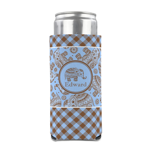 Gingham & Elephants 12oz Tall Can Sleeve - FRONT (on can)