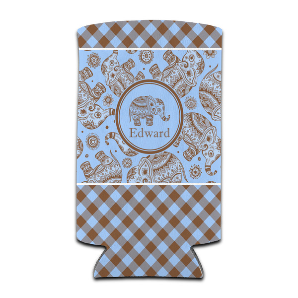 Custom Gingham & Elephants Can Cooler (tall 12 oz) (Personalized)