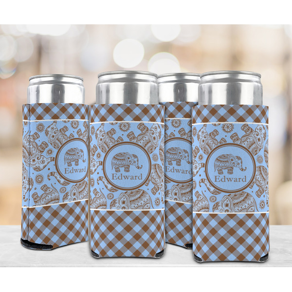 Gingham & Elephants 12oz Tall Can Sleeve - Set of 4 - LIFESTYLE