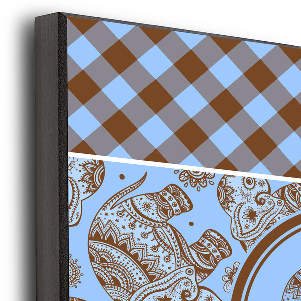 Gingham & Elephants 12x12 Wood Print - Closeup