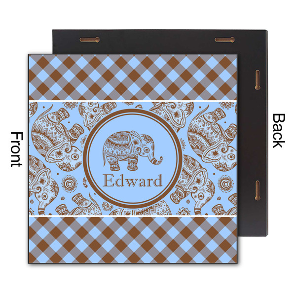 Gingham & Elephants 12x12 Wood Print - Front & Back View