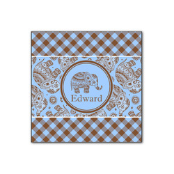 Gingham & Elephants Wood Print - 12x12 (Personalized)