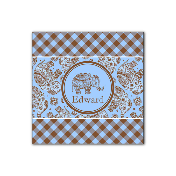 Custom Gingham & Elephants Wood Print - 12x12 (Personalized)