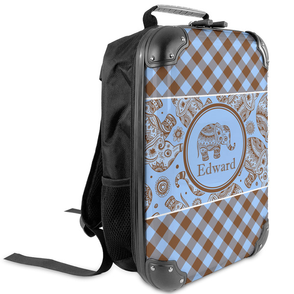 Custom Gingham & Elephants Kids Hard Shell Backpack (Personalized)
