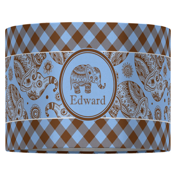 Gingham & Elephants 16" Drum Lampshade - FRONT (Fabric)