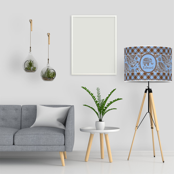 Gingham & Elephants 16" Drum Lampshade - LIFESTYLE