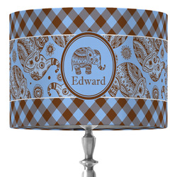 Gingham & Elephants 16" Drum Lamp Shade - Fabric (Personalized)