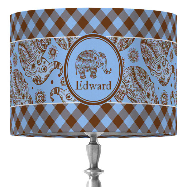 Custom Gingham & Elephants 16" Drum Lamp Shade - Fabric (Personalized)