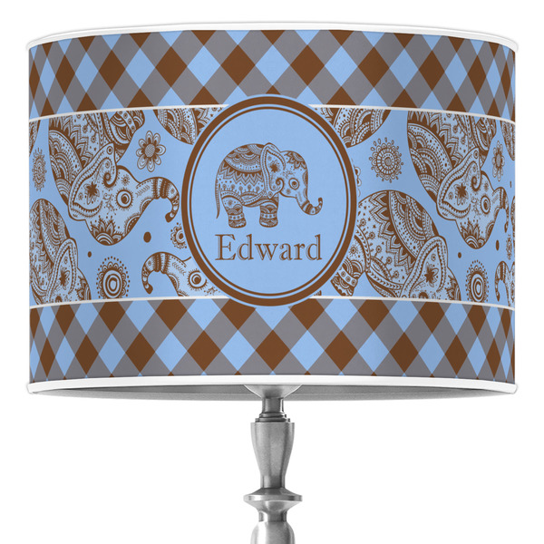 Custom Gingham & Elephants 16" Drum Lamp Shade - Poly-film (Personalized)
