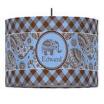 Gingham & Elephants 16" Drum Pendant Lamp - Fabric (Personalized)