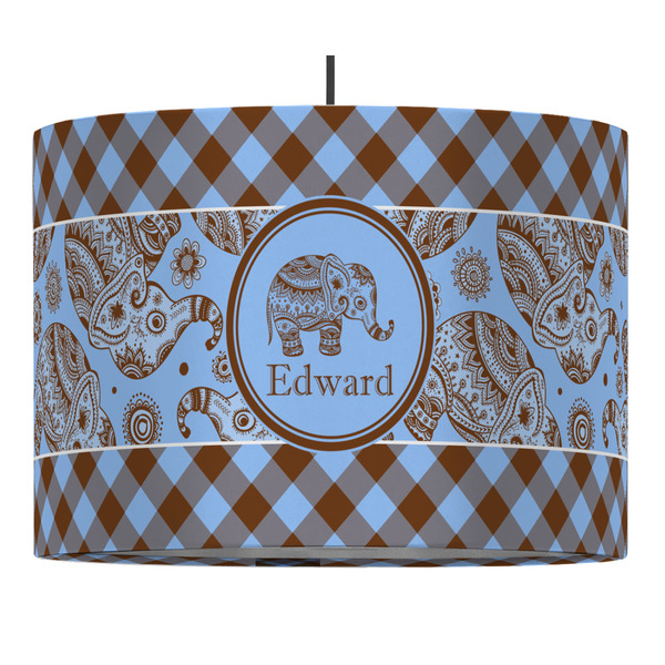 Custom Gingham & Elephants Drum Pendant Lamp (Personalized)