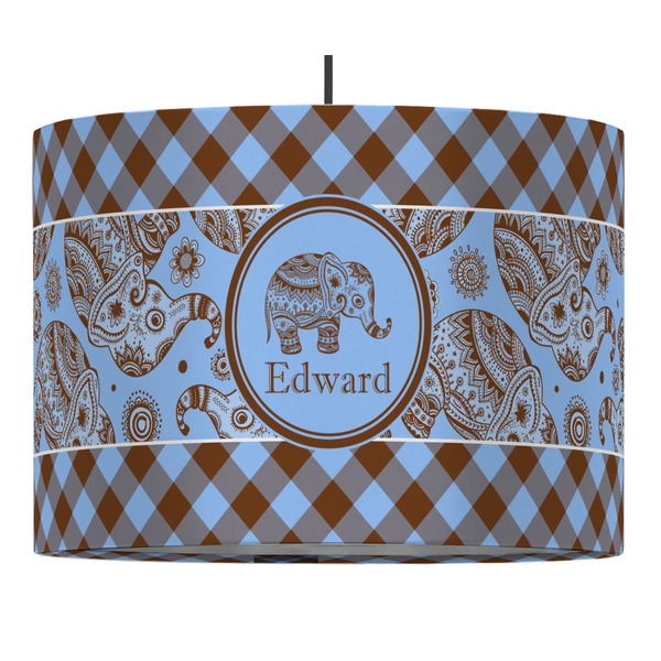 Gingham & Elephants 16" Drum Lampshade - PENDANT (Fabric)