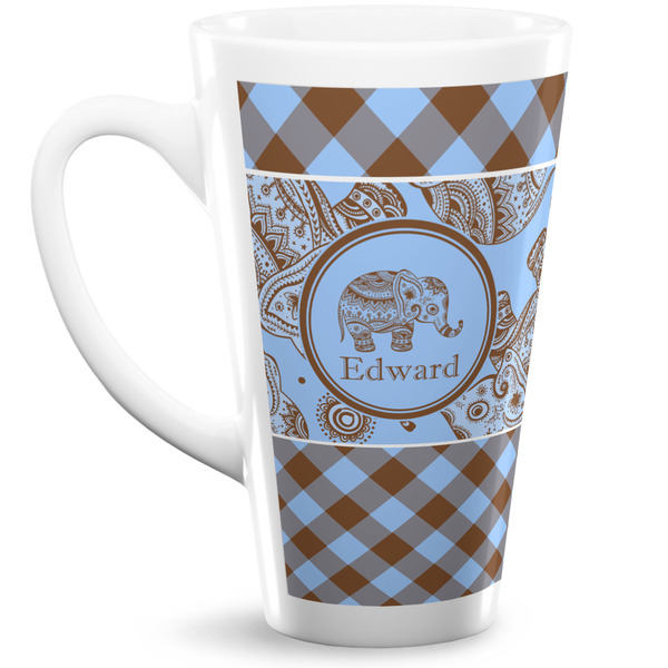 Custom Gingham & Elephants 16 Oz Latte Mug (Personalized)