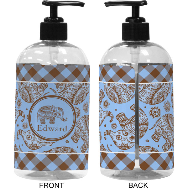 Gingham & Elephants 16 oz Plastic Liquid Dispenser (Approval) - Black