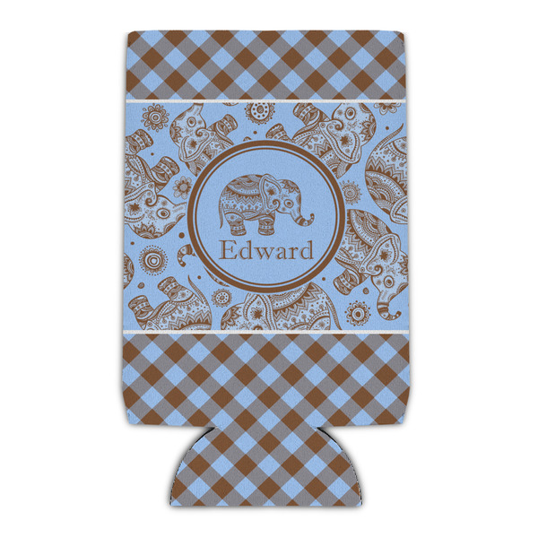 Custom Gingham & Elephants Can Cooler (16 oz) (Personalized)