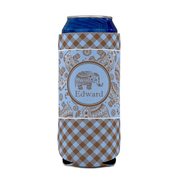 Gingham & Elephants 16oz Can Sleeve - FRONT (on can)