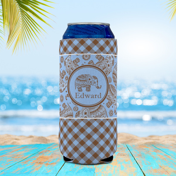Gingham & Elephants 16oz Can Sleeve - LIFESTYLE