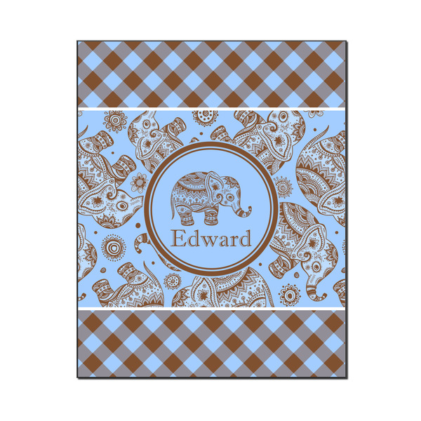 Custom Gingham & Elephants Wood Print - 16x20 (Personalized)