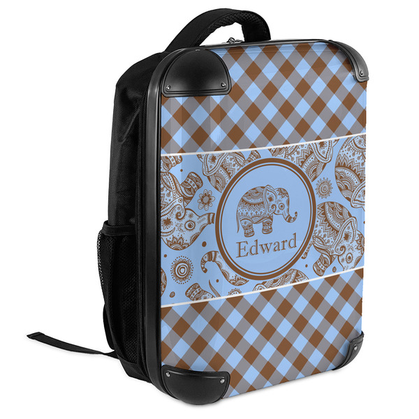 Gingham & Elephants 18" Hard Shell Backpacks - ANGLED VIEW