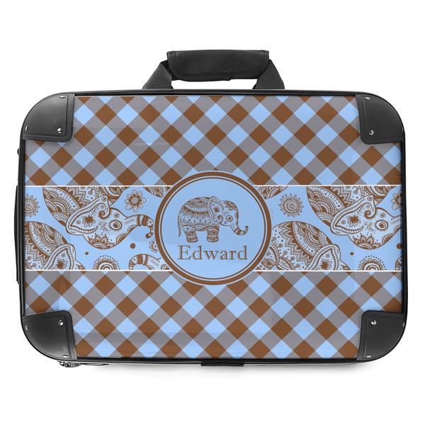 Custom Gingham & Elephants Hard Shell Briefcase - 18" (Personalized)