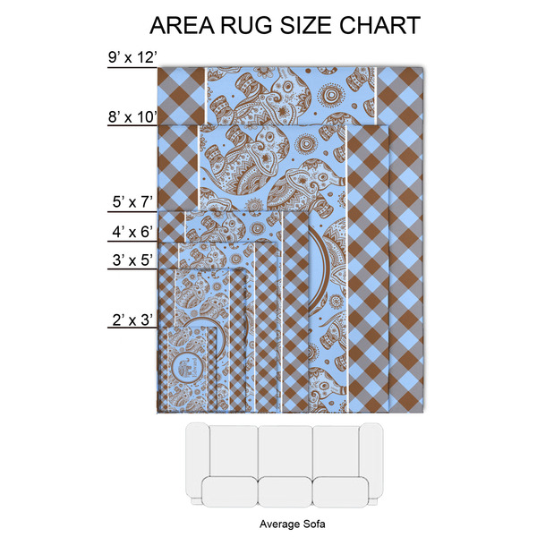 Gingham & Elephants 2'x3' Indoor Area Rugs - Size Chart