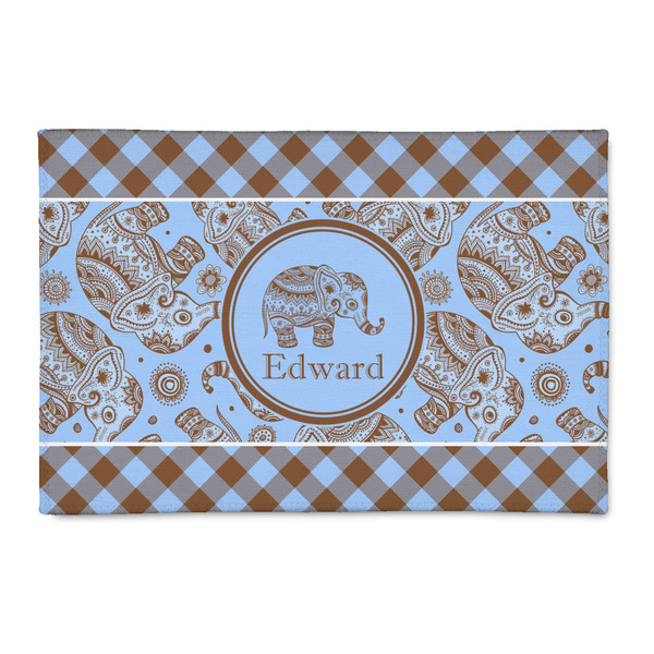 Custom Gingham & Elephants Patio Rug (Personalized)