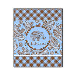 Gingham & Elephants Wood Print - 20x24 (Personalized)