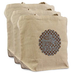 Gingham & Elephants Reusable Cotton Grocery Bags - Set of 3 (Personalized)