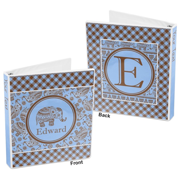 Gingham & Elephants 3-Ring Binder Front and Back