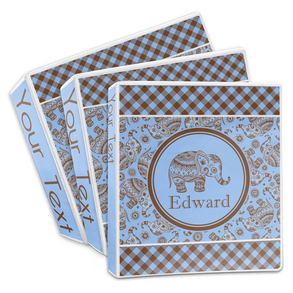 Custom Gingham & Elephants 3-Ring Binder (Personalized)