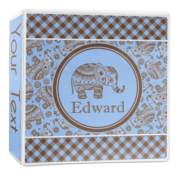 Custom Gingham & Elephants 3-Ring Binder - 2 inch (Personalized)