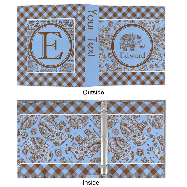 Gingham & Elephants 3 Ring Binders - Full Wrap - 1" - APPROVAL