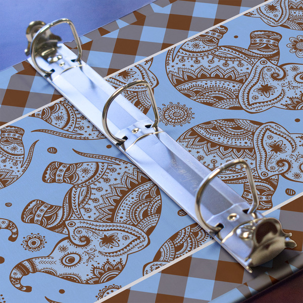Gingham & Elephants 3 Ring Binders - Full Wrap - 1" - DETAIL