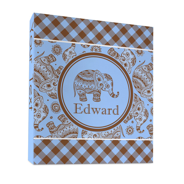 Custom Gingham & Elephants 3 Ring Binder - Full Wrap - 1" (Personalized)