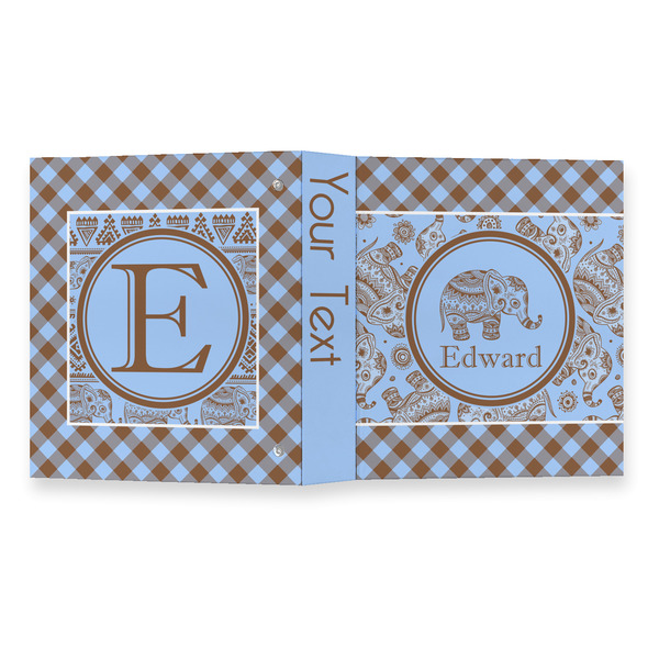 Gingham & Elephants 3 Ring Binders - Full Wrap - 1" - OPEN OUTSIDE