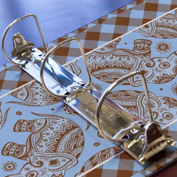Gingham & Elephants 3 Ring Binders - Full Wrap - 2" - DETAIL