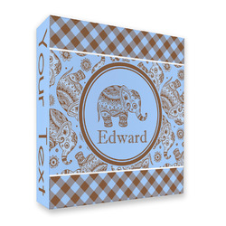 Gingham & Elephants 3 Ring Binder - Full Wrap (Personalized)
