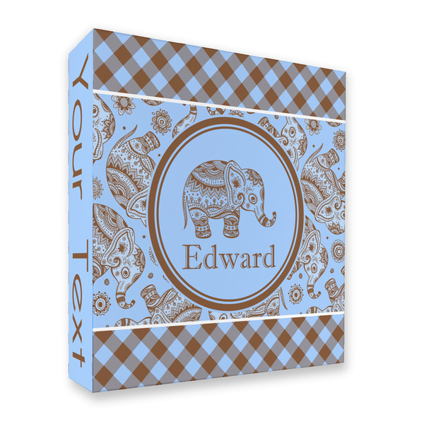 Custom Gingham & Elephants 3 Ring Binder - Full Wrap - 2" (Personalized)