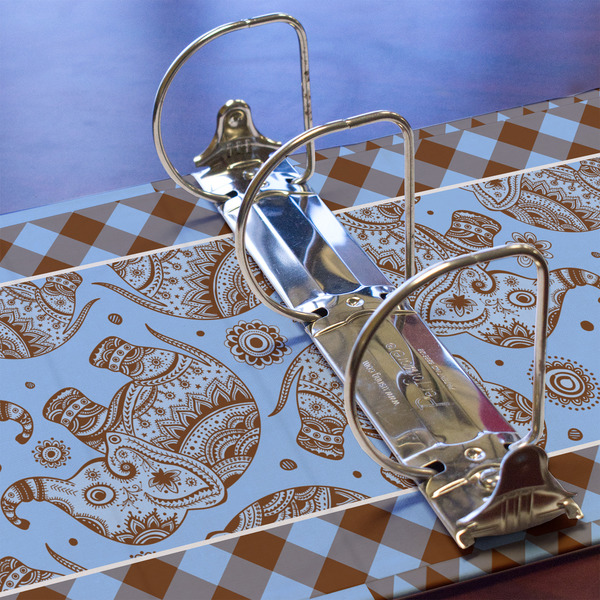 Gingham & Elephants 3 Ring Binders - Full Wrap - 3" - DETAIL