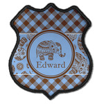 Gingham & Elephants Iron On Shield Patch C w/ Name or Text