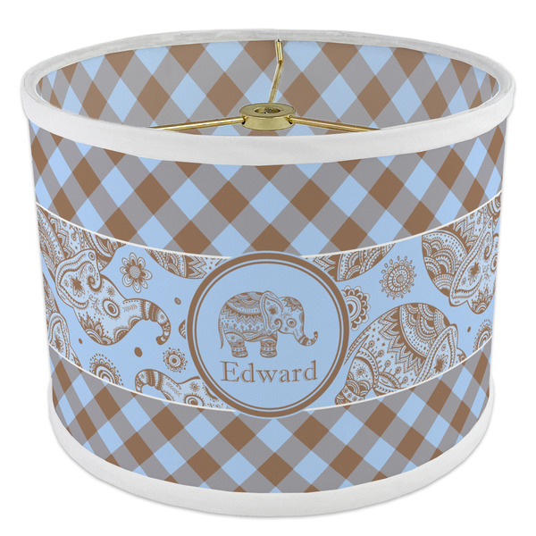 Gingham & Elephants 8" Drum Lampshade - ANGLE Poly-Film