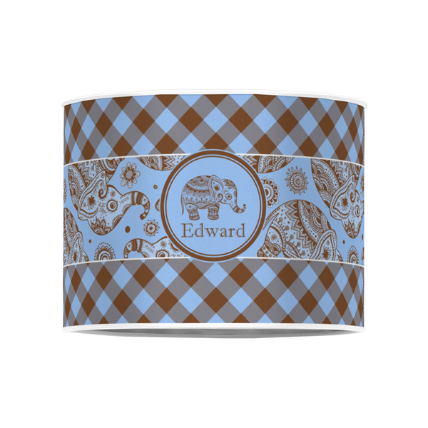 Gingham & Elephants 8" Drum Lampshade - FRONT (Poly Film)