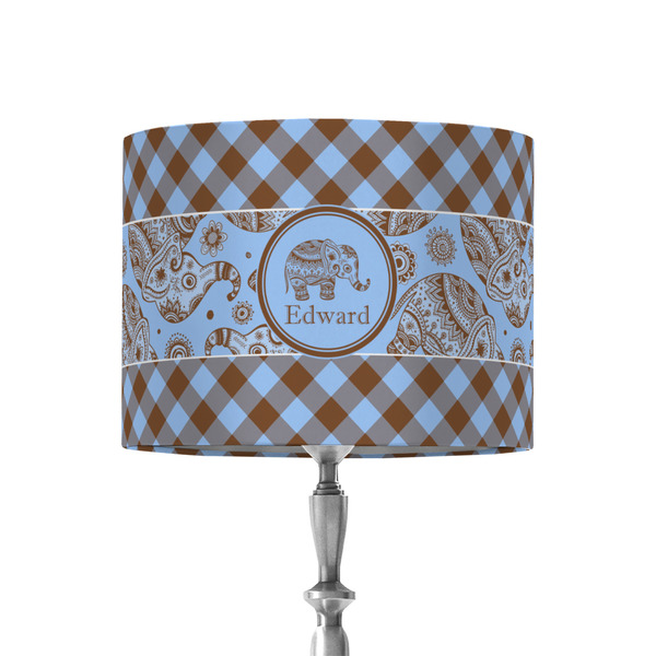 Custom Gingham & Elephants 8" Drum Lamp Shade - Fabric (Personalized)