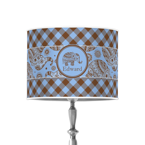 Gingham & Elephants 8" Drum Lampshade - ON STAND (Poly Film)