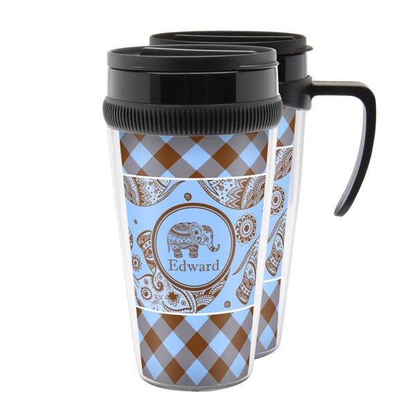 Custom Gingham & Elephants Acrylic Travel Mug (Personalized)