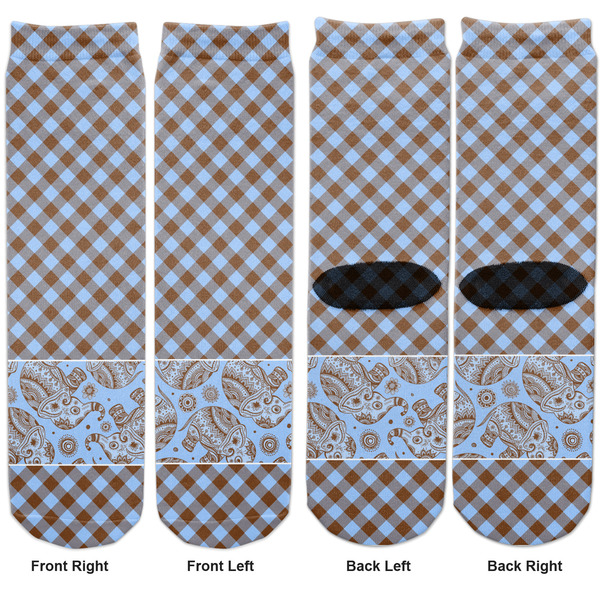 Gingham & Elephants Adult Crew Socks - Double Pair - Front and Back - Apvl