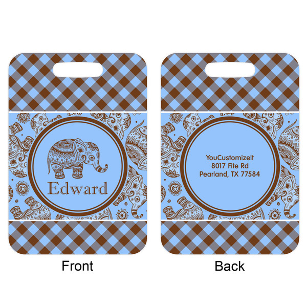 Gingham & Elephants Aluminum Luggage Tag (Front + Back)