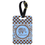 Gingham & Elephants Metal Luggage Tag w/ Name or Text