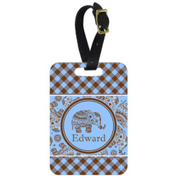 Gingham & Elephants Metal Luggage Tag w/ Name or Text