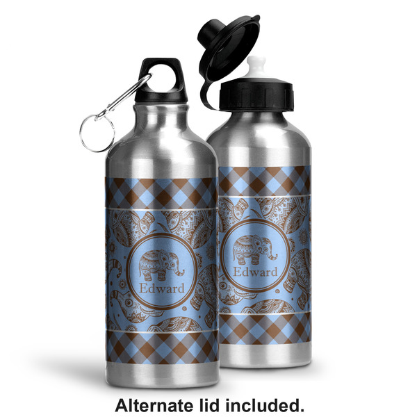Gingham & Elephants Aluminum Water Bottle - Alternate lid options